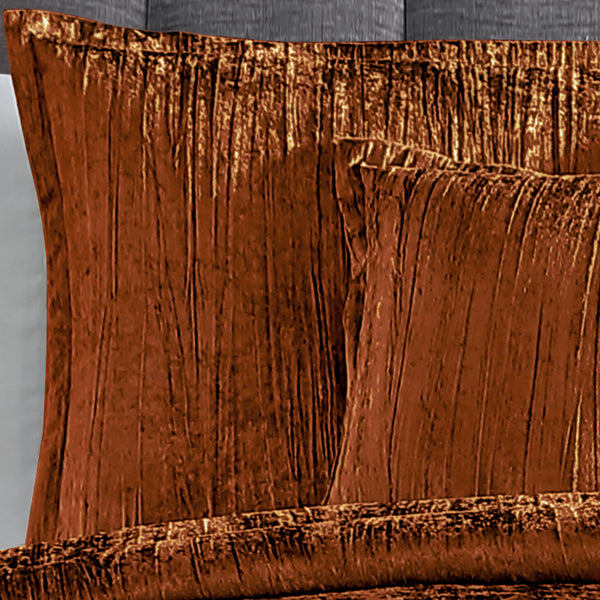 English Elm Turin Velvet 7-Piece Comforter Set Queen with Crinkle Texture, Decorative Pillows & Bed Skirt (Plush) Spice B340P342003