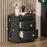 English Elm Elegant Pu Nightstand With 2 Drawers and Crystal Handle,Fully Assembled Except Legs&Handles,Storage Bedside Table - Black