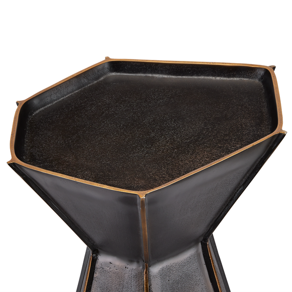 Merola Modern Accent Table in Antique Bronze and Gold - Unique Cast Aluminum Artisanal Design