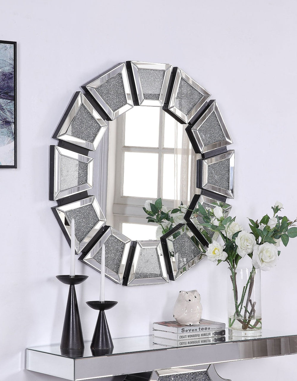 English Elm Noralie Glam Beveled Wall Mirror with Jewel Inlays for Entryway or Bedroom B2726P448762