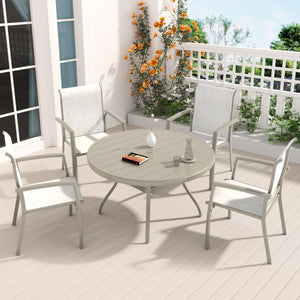 English Elm VRSHWO"Outdoor Round Patio Dining Table for 4-6, Powder-Coated Steel, Rust-Resistant with Umbrella Hole Sandstone W213P332219