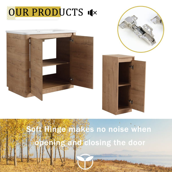 English Elm 84'' Freestanding Double Sink Bathroom Vanity Oak Finish Soft Close Storage Cabinet W999S00516
