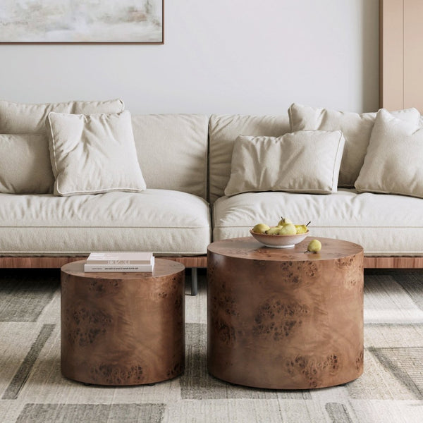 English Elm Nesting Round Coffee Tables Burl Veneer Mdf Set for Living Room or Bedroom W1435P401358