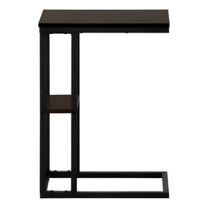 English Elm Accent C-Table for Sofa End Side Snack — Espresso Laminate Top, Black Metal Frame, Slide-Under Base, Compact Modern Design B2710P219396
