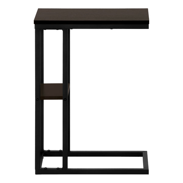 English Elm Accent C-Table for Sofa End Side Snack — Espresso Laminate Top, Black Metal Frame, Slide-Under Base, Compact Modern Design B2710P219396