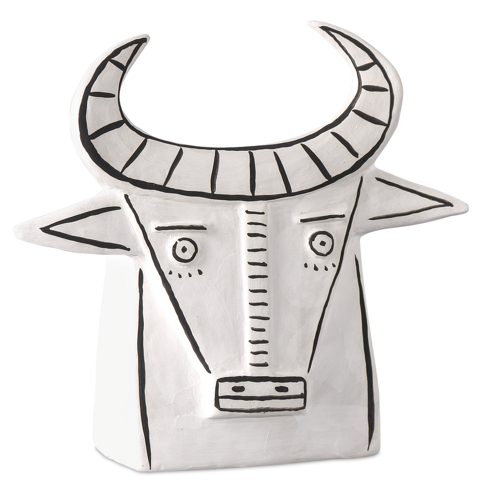 Frank the Bull - Unique Handmade Porcelain Vessel with Whimsical Black Details - 11" Contemporary Art