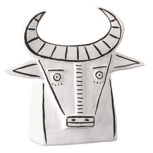 Frank the Bull - Unique Handmade Porcelain Vessel with Whimsical Black Details - 11" Contemporary Art