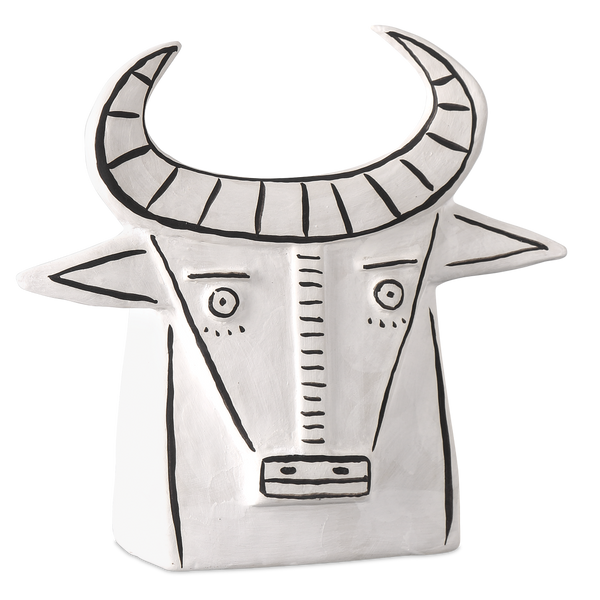 Frank the Bull - Unique Handmade Porcelain Vessel with Whimsical Black Details - 11" Contemporary Art