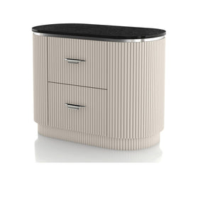 English Elm Contemporary Stone Top Nightstand Reeded Drawers Chrome Pulls Gray Bedroom Storage B2741P435313