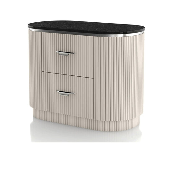 English Elm Contemporary Stone Top Nightstand Reeded Drawers Chrome Pulls Gray Bedroom Storage B2741P435313