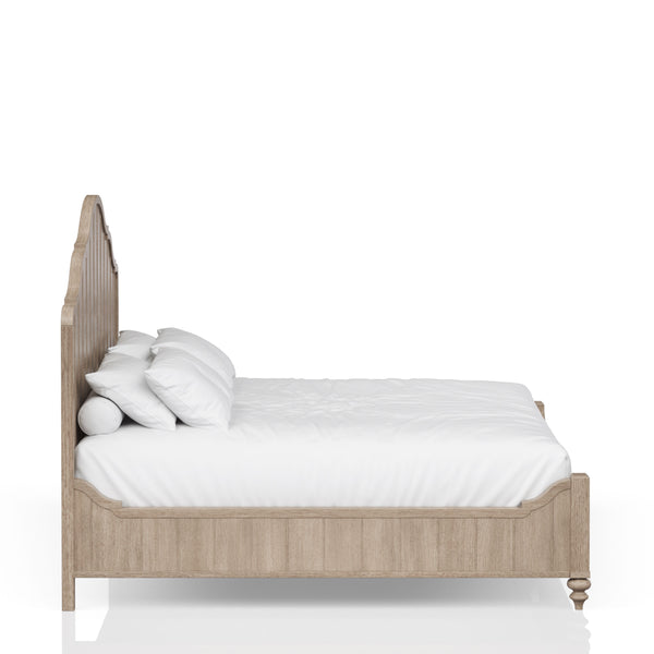 English Elm King Panel Bed with Elegant Transitional Styling, Solid Wood & MDF Frame, Centerpiece Bedroom Focal Point Sand 84.75 L x 21 W x 6 H B2699S00015