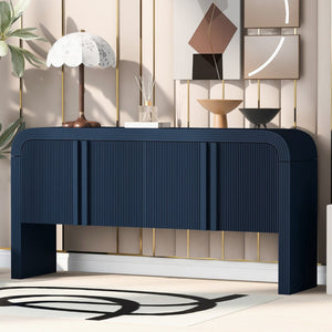 English Elm U_style Wave Door Pine Console Table Sculptural Storage for Entryway or Sofa Navy Blue N711P415846V