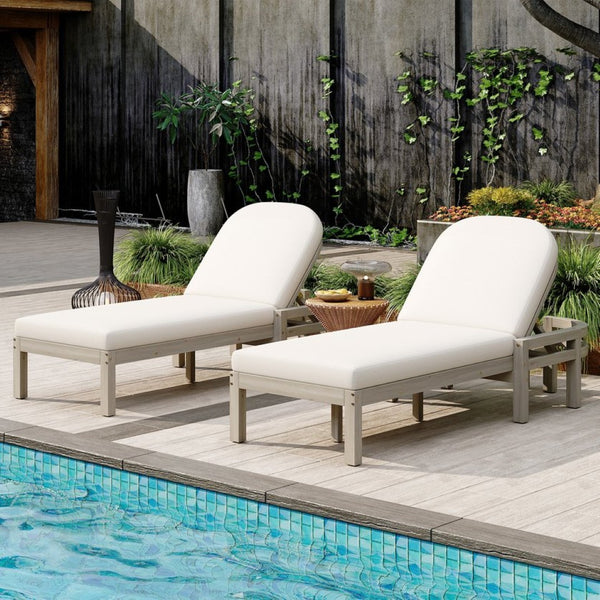 English Elm Trexm Outdoor Acacia Wood Reclining Chaise Set Poolside Patio Lounger Pair Gray TM000032AAE