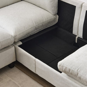 English Elm 96.5" L-shaped Chenille Sectional with Storage Ottoman Eucalyptus Frame Living Room Beige W1097S00279