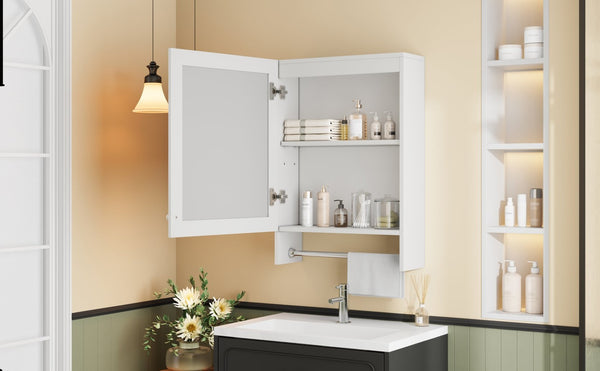 English Elm 3-in-1 Wall Medicine Cabinet with Soft Close Mirror Door Towel Bar and Adjustable Shelf N710P388096K