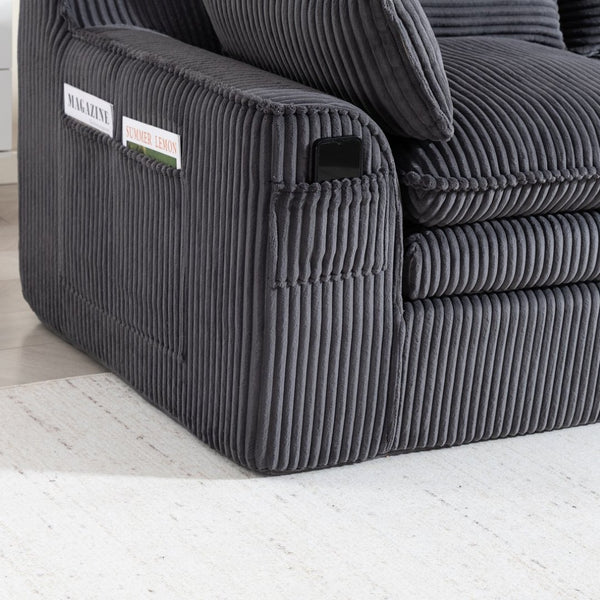 English Elm L Shaped Corduroy Modular Sectional with Cloud Cushions Footstool and Lumbar Pillows Gray W395S00140