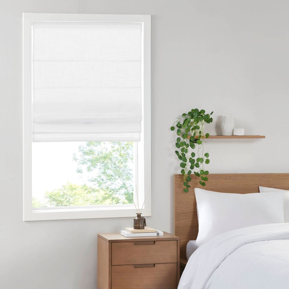 English Elm 1-piece Cordless Linen Blend Roman Shade Light Filtering Flat Fold Window Panel B035P408393