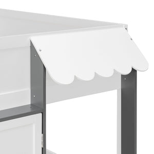 English Elm Twin House Loft Bed with Pull Out Rolling Desk Stair Drawers and Cabinet Storage White+Gray N820S00074E