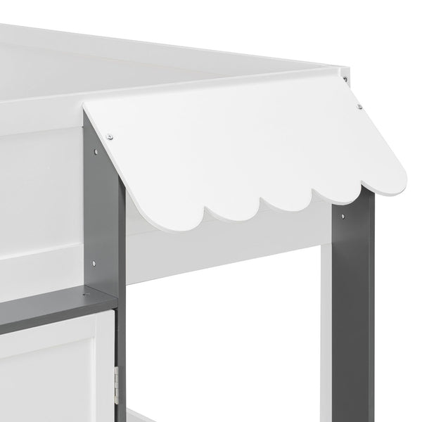 English Elm Twin House Loft Bed with Pull Out Rolling Desk Stair Drawers and Cabinet Storage White+Gray N820S00074E