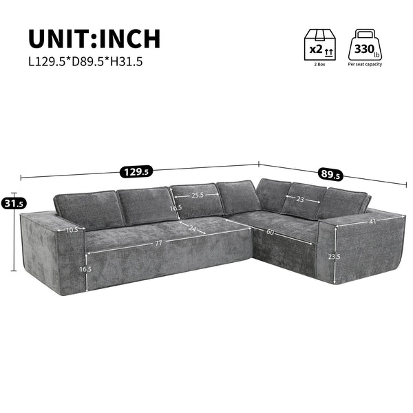English Elm 129.5" Minimalist Modular Sectional Sofa – Wrinkle-Resistant Chenille, No-Assembly L-Shape Comfort and Flexibility Gray N723S9685E