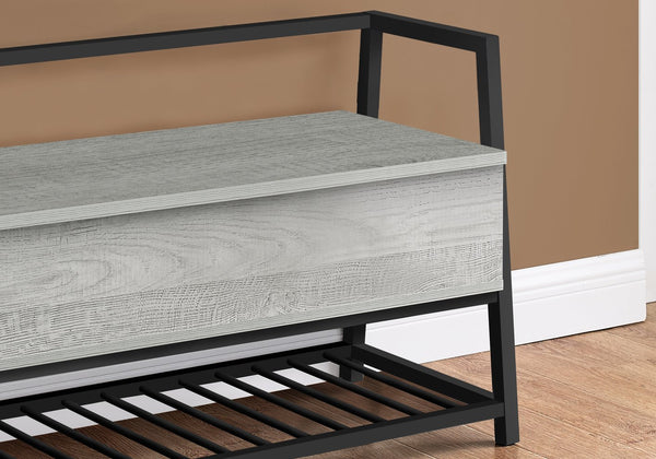 English Elm Bench, 42" Flip-Top Storage & Shoe Rack, Grey Wood-Look MDF with Black Metal Frame, Modern Entryway B2710P221338
