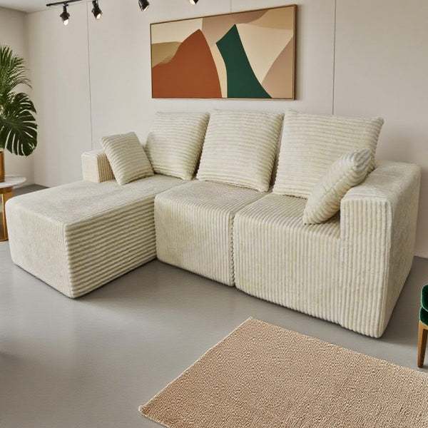 English Elm Corner Modular Sectional Sofa with Plush Fabric Converts to Loveseat or Guest Bed Beige W3064S00001
