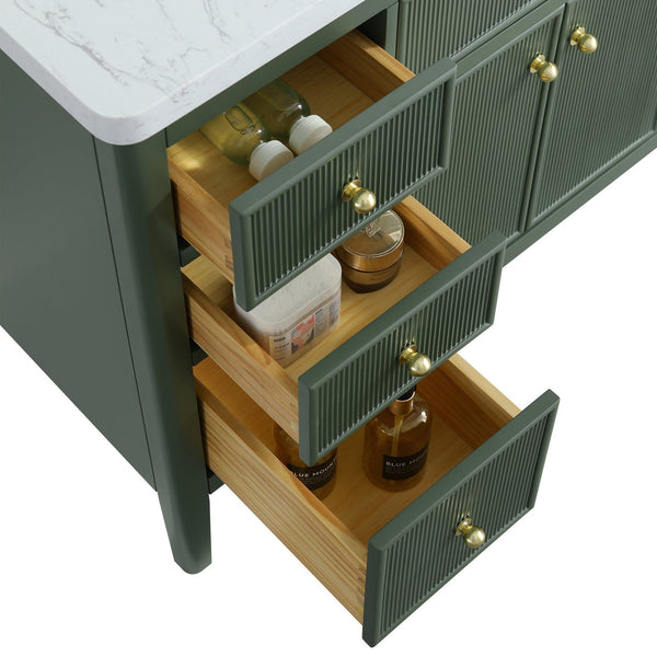 English Elm Fully Assembled 48'' Green Bathroom Vanity With Solid Wood, Engineered Marble Top & Soft-Close Drawers W1826P308982