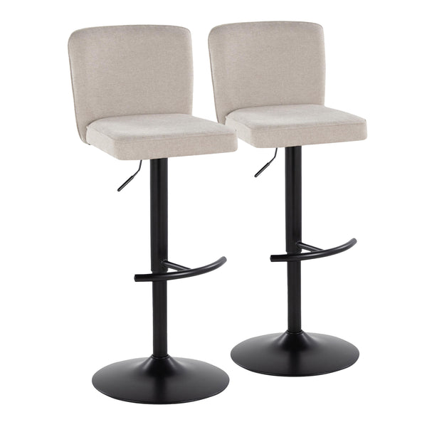 English Elm Henry Adjustable Barstool Set Of 2 - Swivel With Black Metal Base & Beige Chevron-Tufted Fabric B202S00935