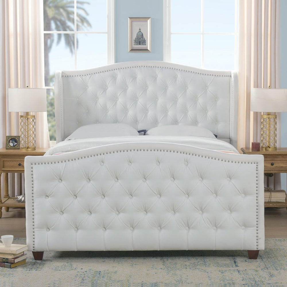 English Elm Jennifer Taylor Home - Marcella Upholstered Shelter Headboard Bed Set - Luxurious Queen Size In Bright White For Elegant Bedrooms B2719P238220