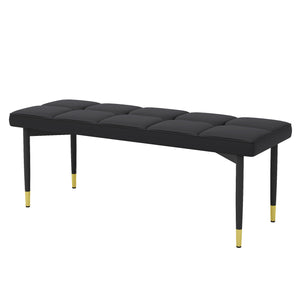 English Elm 47*16 Black Shoe Bench with Faux PU Cushion, Sturdy Metal Legs & Gold Accents — Versatile Seating for Entryway, Bedroom, Living Room (47-inch) W1151P214994