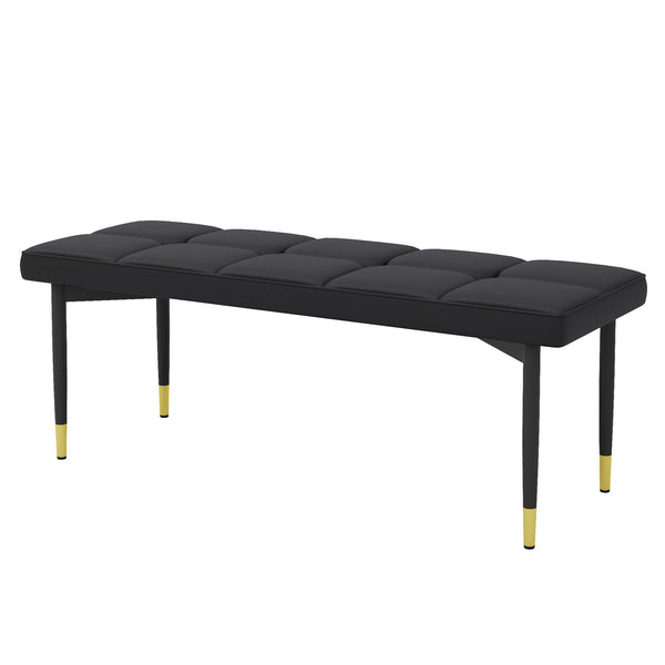 English Elm 47*16 Black Shoe Bench with Faux PU Cushion, Sturdy Metal Legs & Gold Accents — Versatile Seating for Entryway, Bedroom, Living Room (47-inch) W1151P214994