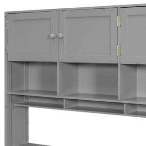 English Elm Wooden Twin Loft Bed with Built-in Desk Wardrobe Storage Drawers and Led Lighting N820S00069E