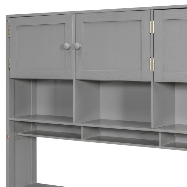 English Elm Wooden Twin Loft Bed with Built-in Desk Wardrobe Storage Drawers and Led Lighting N820S00069E