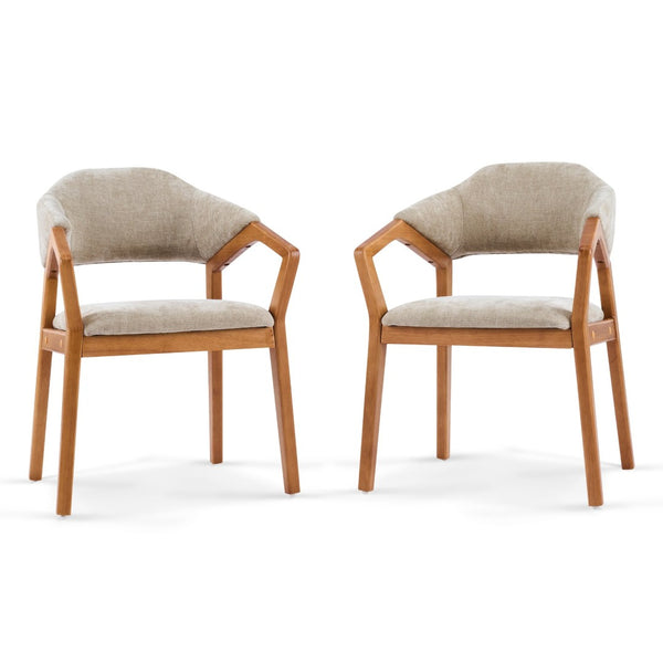 English Elm Indoor Chenille Upholstered Arm Dining Chairs Set of 2 with Bentwood Teak Frame N779P370761O