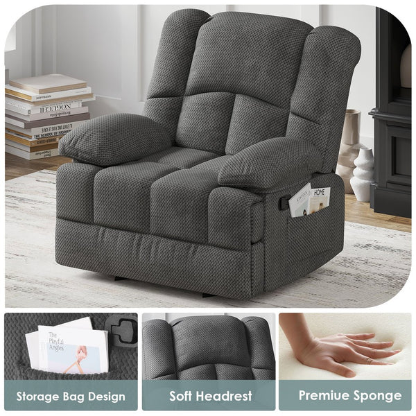 English Elm Oversized Rocking Rocker Recliner Chair with Ergonomic Support, Quick Tool-Free Assembly, Plush Comfort Grey T3623P379954
