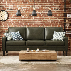 English Elm 78.75'' Slipcovered Faux Leather Sofa with High-Density Foam, Solid Wood Frame, Easy-Clean Finish Green T3623P411309