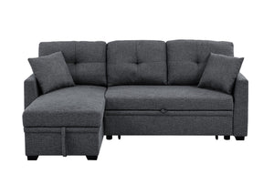 English Elm Modular Sleeper Sectional with Hidden Storage, Tufted Cushions and Convertible L-Shape for Small Spaces Gray B343S00026