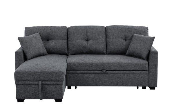 English Elm Modular Sleeper Sectional with Hidden Storage, Tufted Cushions and Convertible L-Shape for Small Spaces Gray B343S00026