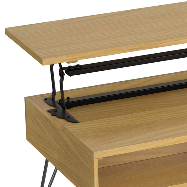 English Elm Hunter Lift Top Coffee Table with Spacious Storage, Solid Wood Veneer Finish, Handcrafted Durability Oak B136P203445