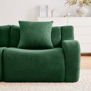 English Elm Soft Teddy Fabric Boneless Sofa with Ergonomic Curved Armrests, 32D High-Density Sponge Comfort and Anti-Slip Base Green W714S01440