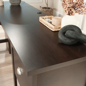 English Elm L-Shaped Desk In Elegant Brown Finish - Spacious Work Surface With Storage & Cable Management Solutions B356P367840