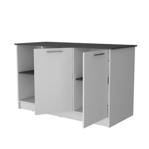 English Elm Mercury Freestanding Kitchen Island with Cabinet Open Shelving and Prep Workspace B128S00227