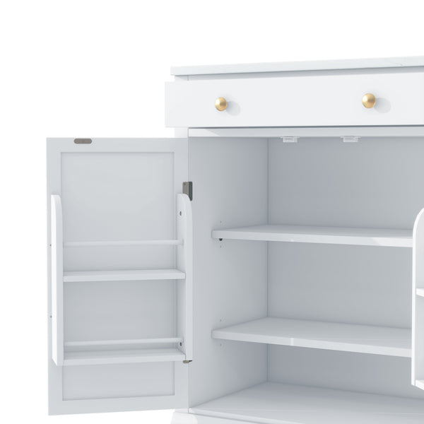 English Elm [Assembly Modern Freestanding Kitchen Pantry with Faux Marble Top, Set of 2 Cabinets with Drawer, Adjustable Shelves, Sleek Durable Design for Dining Room and Coffee Bar White SP000074AAK