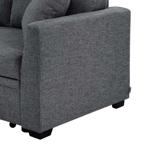 English Elm 76.5" Chenille Tufted Sectional Sleeper Sofa with Reversible Chaise and Hidden Storage Dark Gray B2748S00002