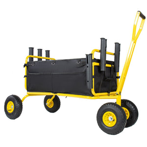 English Elm Fishing Beach Cart Collapsible Heavy Duty Wagon with All Terrain Wheels Rod Holders Yellow W2932P417636