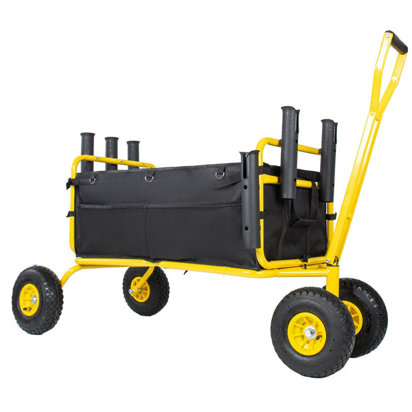English Elm Fishing Beach Cart Collapsible Heavy Duty Wagon with All Terrain Wheels Rod Holders Yellow W2932P417636