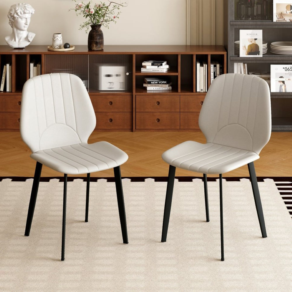 English Elm Modern Faux Leather Dining Chairs with Matte Black Legs Set of Two Gray Seating W1535P449724