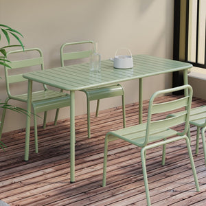 English Elm Sella Long Table In Frosty Green - Compact Outdoor Dining & Leisure Table For Balconies & Patios W3318P308295-GIGA