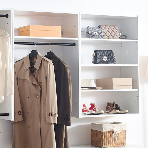 English Elm Devi White Wall Mounted Wood Closet System — Durable Melamine Oak Finish, Easy Assembly, Heavy-Duty Brackets B040S00090