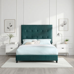 English Elm Queen Upholstered Panel Bed with Tufted Headboard, Modern Luxury Platform Frame, Easy Assembly Green B108P160256